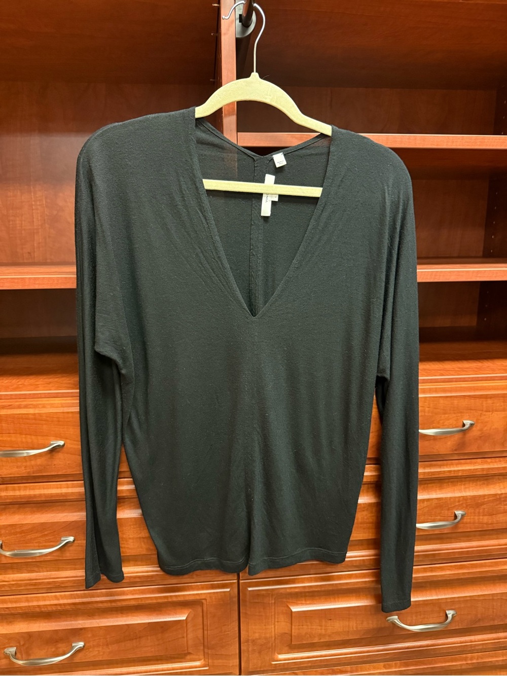 Vince Black Vneck Modal Longsleeve Shirt